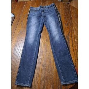 Size 2 26 Gap Leggings Denim Blue Jean Jeggings Black Silver Beaded Side Detail